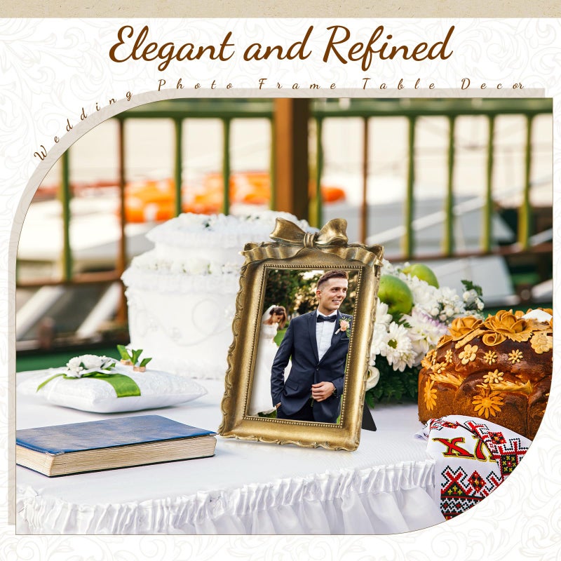 Qunclay 2 Pcs Vintage Picture Frames Antique Baroque Ornate Resin Rectangle Oval Photo Frames with Glass Front Tabletop and Wall Decor for Home Wedding Christmas Party Decor(Bronze,4 x 6 Inches) - Image 5