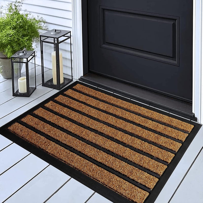 ubdyo Extra Durable Door Mat - Dirt Trapping Outdoor Welcome Mats - Non-Slip Outdoor Indoor Entrance - Low Profile Front Doormat (30" x 17", Bright Brown) - Image 1
