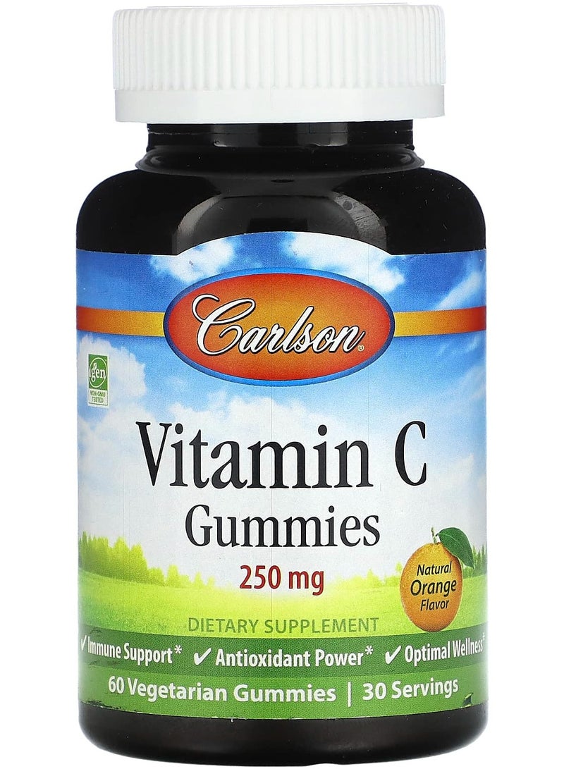 Carlson Vitamin C Gummies, Natural Orange, 250 mg, 60 Vegetarian Gummies (125 mg per Gummy)