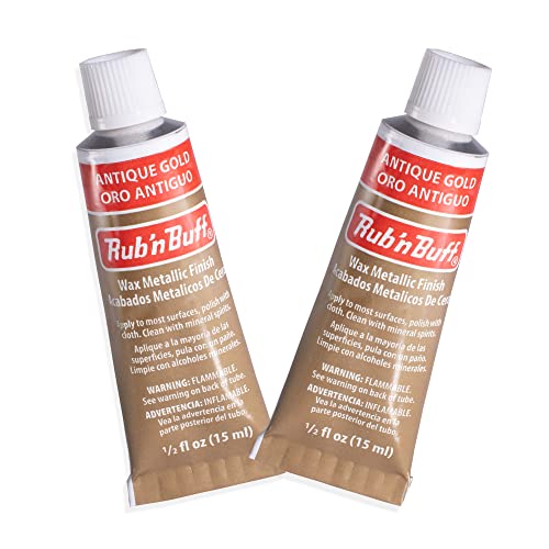 AMACO Rub n Buff Wax Metallic Finish - 2 Rub n Buff Antique Gold 15ml Tubes - Versatile Gilding Wax for Finishing Furniture Antiquing and Restoration - Rub and Buff Colors Set of Two - Image 1