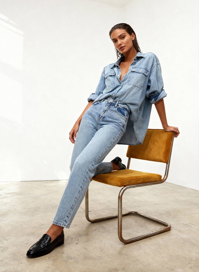 trendyol Light Blue High Waist Mom Jeans - Image 4