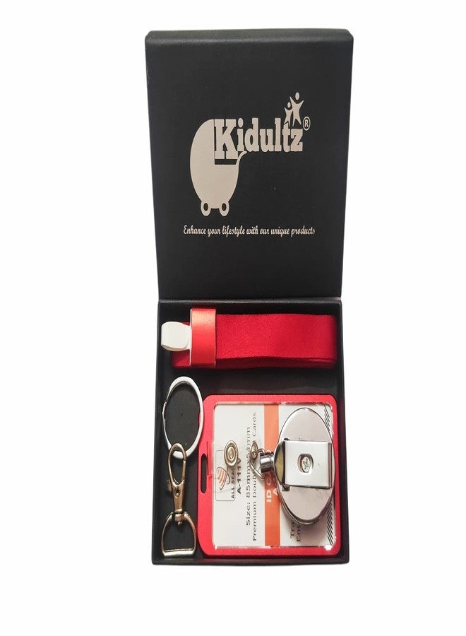 كيدولتز حامل بطاقات هوية عمودي فاخر من الألومنيوم من كيدولتز مع حبل ويويو معدني قابل للسحب - ألوان متنوعة (مجموعة واحدة - حامل بطاقة هوية واحد، حبل واحد، خطاف واحد ويويو معدني واحد) (أحمر عمودي) - Image 1