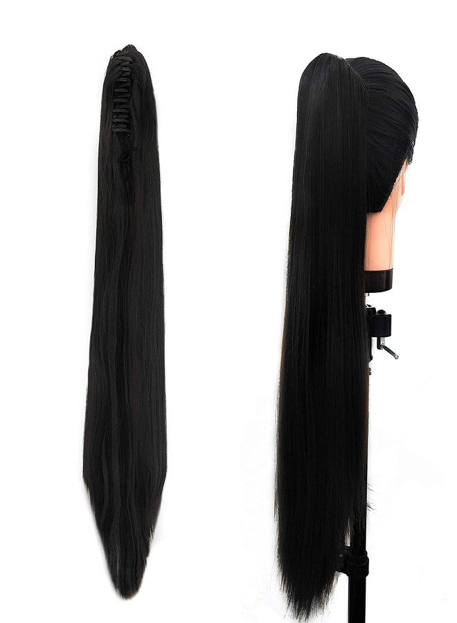 SUPER MARCHE Supermarche Hair Extensions Straight Ponytails Hairpiece Wavy Claw Clip Ponytail Hair Extensions (Black) pack of 1 - Image 1