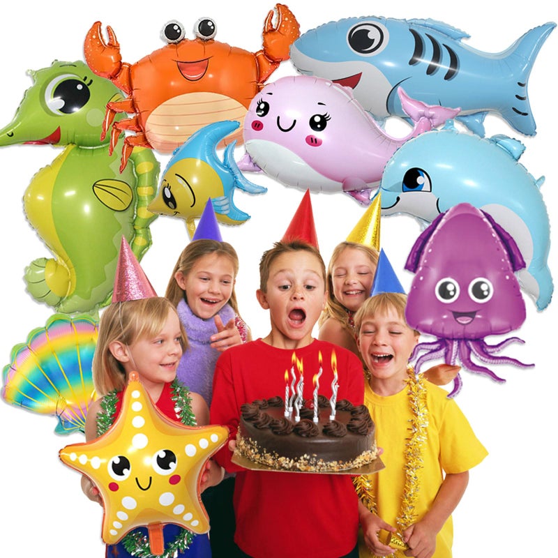 YiYou 9 Pcs Sea Animal Balloons, Under The Sea Decorations, Creature Shark Dolphin Whale Fish Crayfish Octopus Ocean Foil Balloons, Under The for Ocean Theme Party Decorations - Image 2