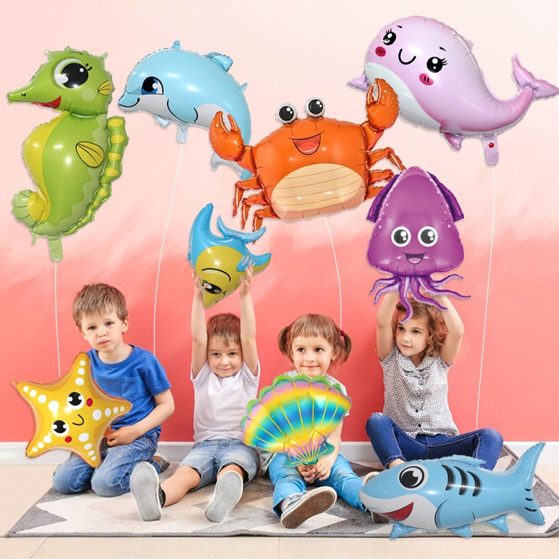 YiYou 9 Pcs Sea Animal Balloons, Under The Sea Decorations, Creature Shark Dolphin Whale Fish Crayfish Octopus Ocean Foil Balloons, Under The for Ocean Theme Party Decorations - Image 4