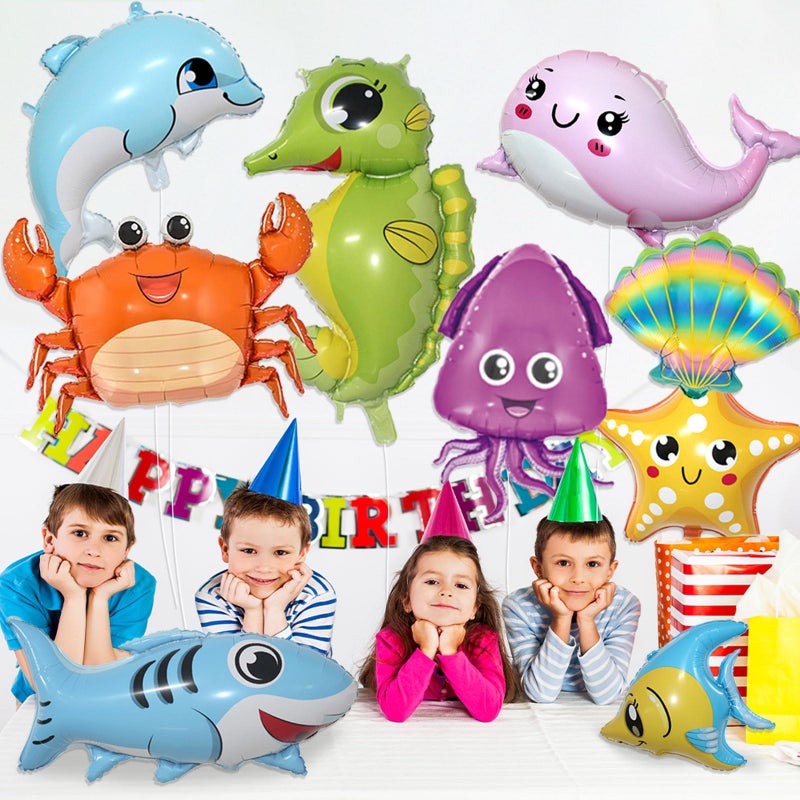 YiYou 9 Pcs Sea Animal Balloons, Under The Sea Decorations, Creature Shark Dolphin Whale Fish Crayfish Octopus Ocean Foil Balloons, Under The for Ocean Theme Party Decorations - Image 3