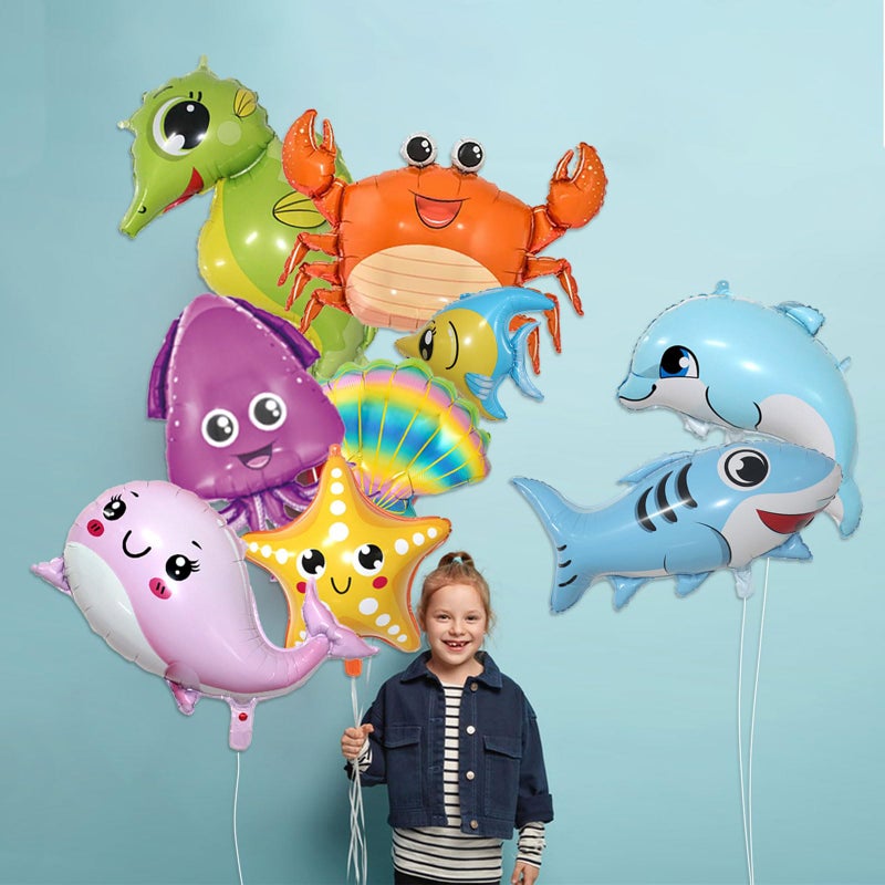 YiYou 9 Pcs Sea Animal Balloons, Under The Sea Decorations, Creature Shark Dolphin Whale Fish Crayfish Octopus Ocean Foil Balloons, Under The for Ocean Theme Party Decorations - Image 5