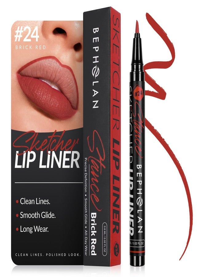 BEPHOLAN Longwear Lip Liner Waterproof, 24 Hour Long Lasting Liquid Lip Liner Stain Marker Pen, Matte Semi Permanent Lipliner & Lipstick(24 BRICK RED) - Image 1