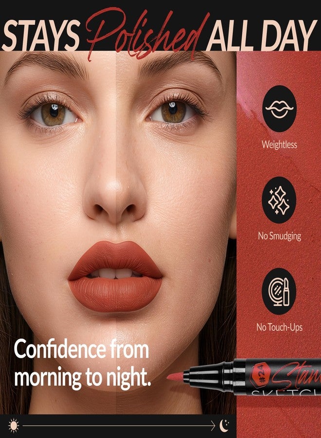 BEPHOLAN Longwear Lip Liner Waterproof, 24 Hour Long Lasting Liquid Lip Liner Stain Marker Pen, Matte Semi Permanent Lipliner & Lipstick(24 BRICK RED) - Image 5