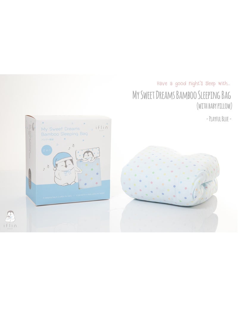 Iflin Baby My Sweet Dreams Bamboo Sleeping Bag (with Baby Pillow) - Playful Blue  - Image 1
