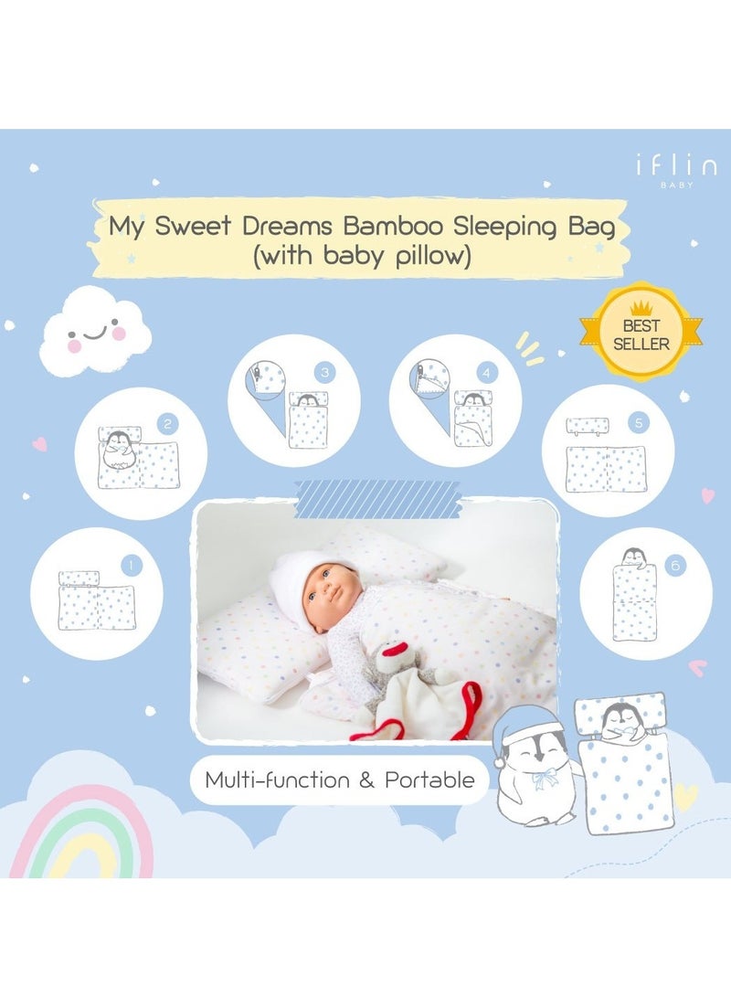 Iflin Baby My Sweet Dreams Bamboo Sleeping Bag (with Baby Pillow) - Playful Blue  - Image 2