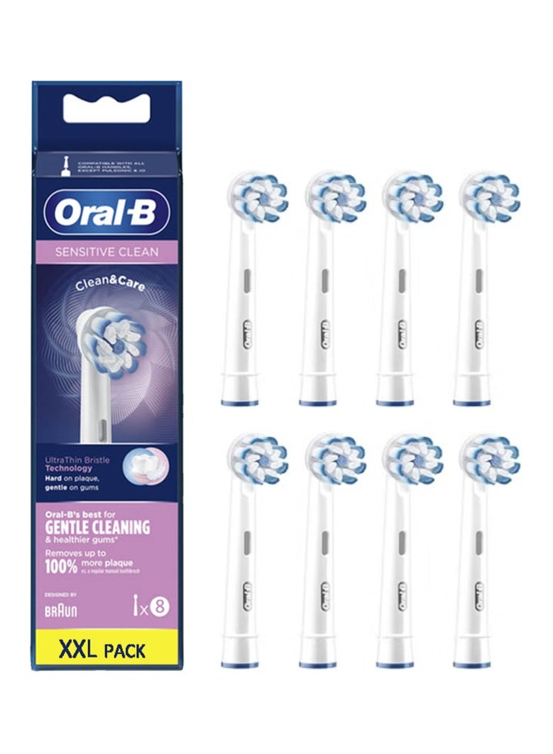 Oral-B Sensitive Clean Electric Toothbrush Head, X-Shaped & Extra Soft Bristles for Gentle Brushing & Plaque Removal, Pack of 8 Toothbrush Heads, White (Packing May Vary)