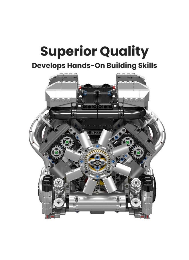 mould king Mould King W16 Model Engine Kit for Adults, V8 Engine Building Sets, Mini Engine Toys Scale with Motor, STEM Project Building Kits, DIY Collectible Blocks for Boys (2024 Pieces) 10201  - Image 4