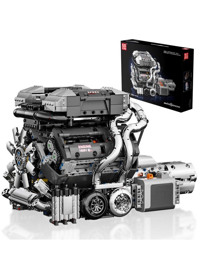 mould king Mould King W16 Model Engine Kit for Adults, V8 Engine Building Sets, Mini Engine Toys Scale with Motor, STEM Project Building Kits, DIY Collectible Blocks for Boys (2024 Pieces) 10201  - Image 1
