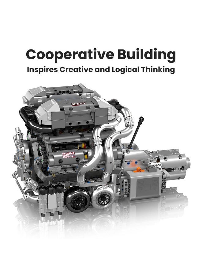 mould king Mould King W16 Model Engine Kit for Adults, V8 Engine Building Sets, Mini Engine Toys Scale with Motor, STEM Project Building Kits, DIY Collectible Blocks for Boys (2024 Pieces) 10201  - Image 2