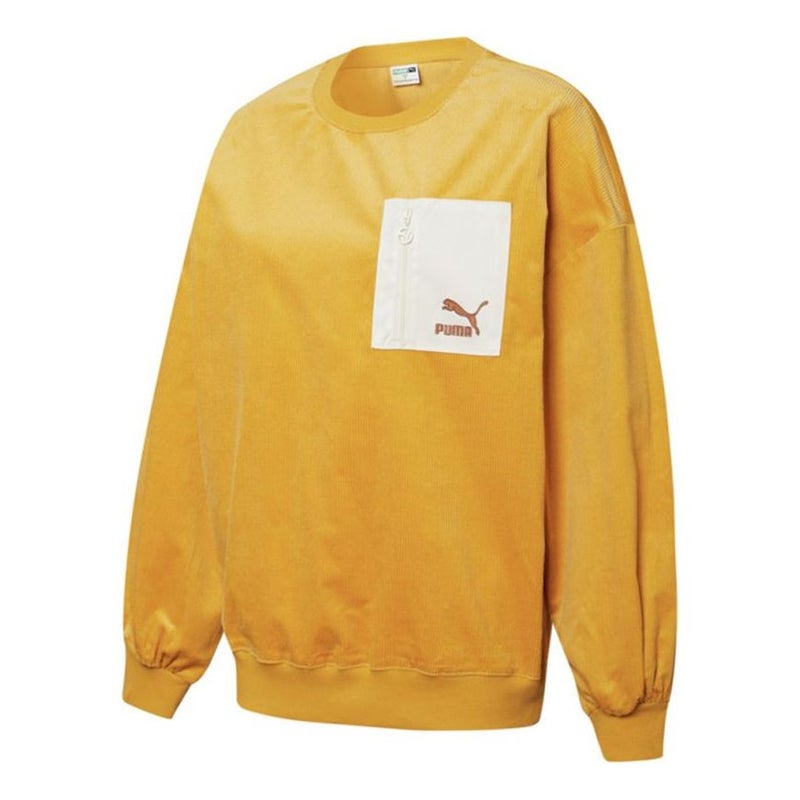 PUMA (WMNS) PUMA Contrasting Colors Zipper Pocket Sports Round Neck Pullover 'Yellow' - Image 1