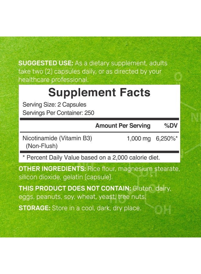 DEAL SUPPLEMENT Vitamin B3 Nicotinamide 1,000mg Per Serving - 500 Capsules, Flush Free Niacin, Essential B3 - Supports Healthy Skin & Energy Production - Non-GMO - Image 2