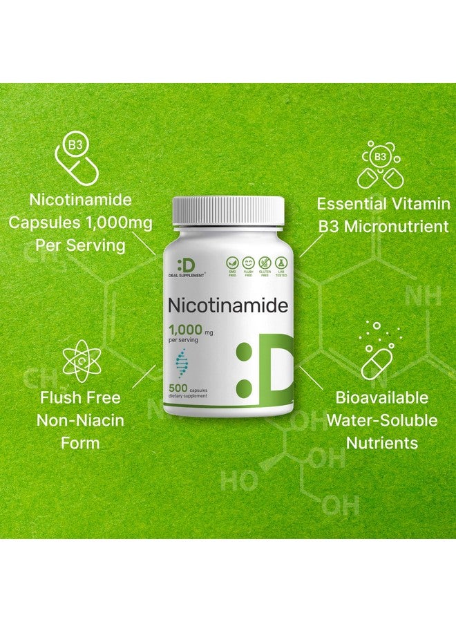 DEAL SUPPLEMENT Vitamin B3 Nicotinamide 1,000mg Per Serving - 500 Capsules, Flush Free Niacin, Essential B3 - Supports Healthy Skin & Energy Production - Non-GMO - Image 4