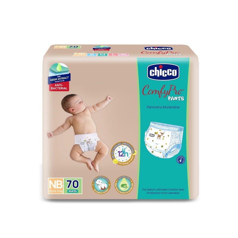 Chicco Comfy-Pro Pant Style Baby Diapers | Anti-bacterial benefits | Ultra Soft & 12hrs protection | Wetness indicator & Disposing Tapes - New Born, 70 Count, Upto 5kg - Image 5