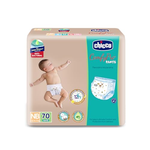 Chicco Comfy-Pro Pant Style Baby Diapers | Anti-bacterial benefits | Ultra Soft & 12hrs protection | Wetness indicator & Disposing Tapes - New Born, 70 Count, Upto 5kg - Image 1