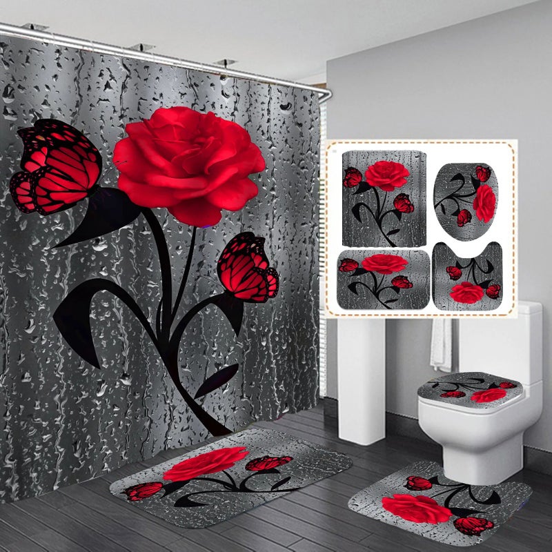 Bluejw Waterproof Designers Ready Made Shower Curtains Bathroom Rug and Shower Curtain Shower Curtains Set - Image 1