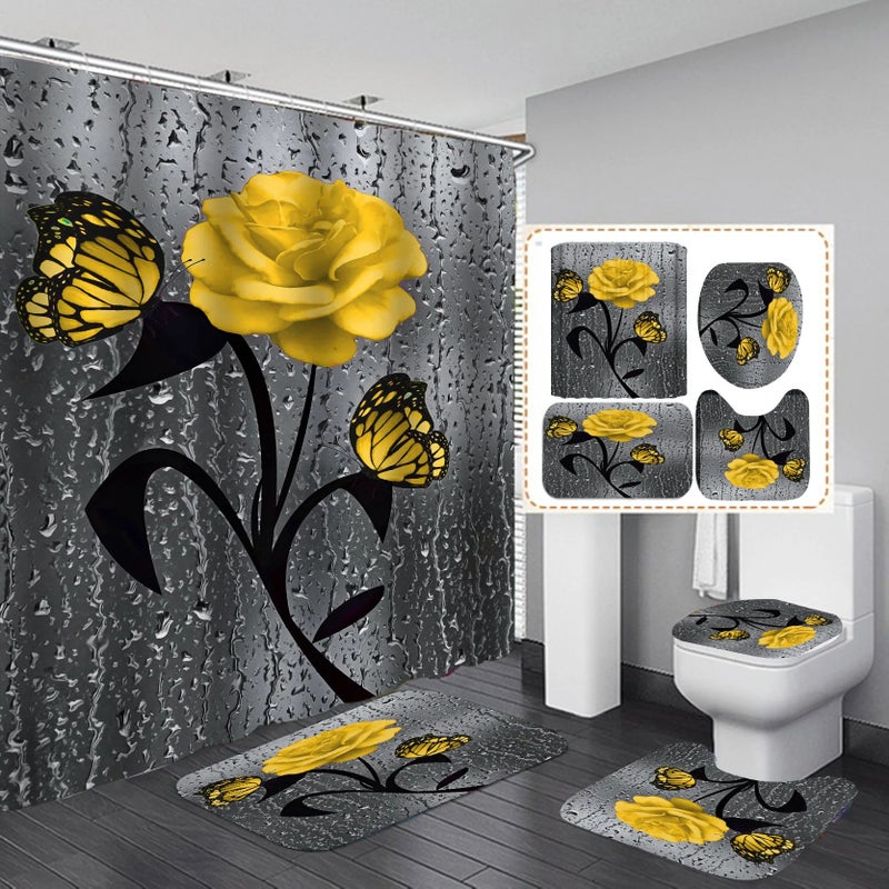 Bluejw Waterproof Designers Ready Made Shower Curtains Bathroom Rug and Shower Curtain Shower Curtains Set - Image 4