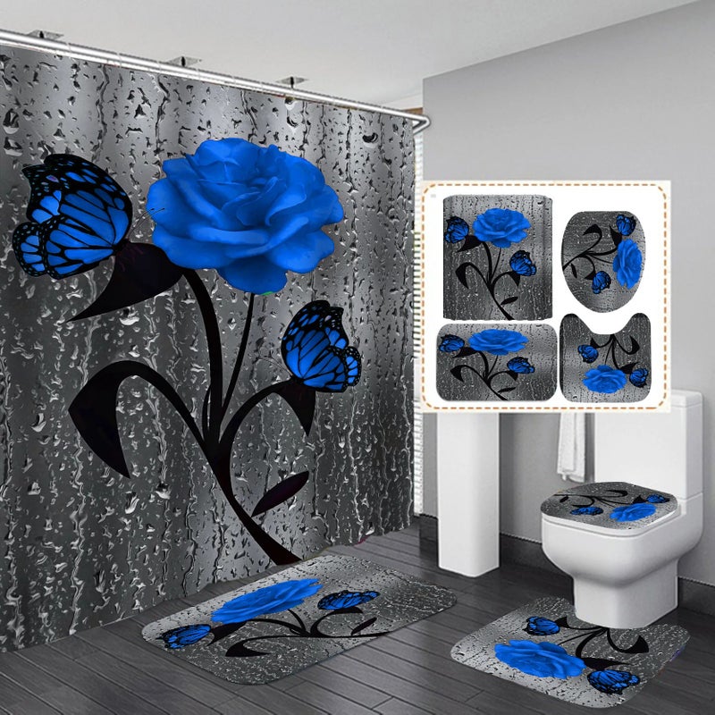 Bluejw Waterproof Designers Ready Made Shower Curtains Bathroom Rug and Shower Curtain Shower Curtains Set - Image 2