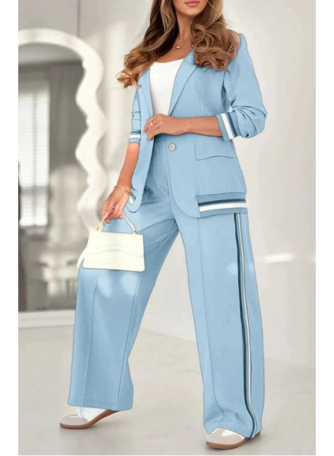 general Blazer Sets Women 2 Piece Outfits Ribbed Sets One Button Blazer and Wide Leg Pants Suits Casual Business Outfits - Image 1