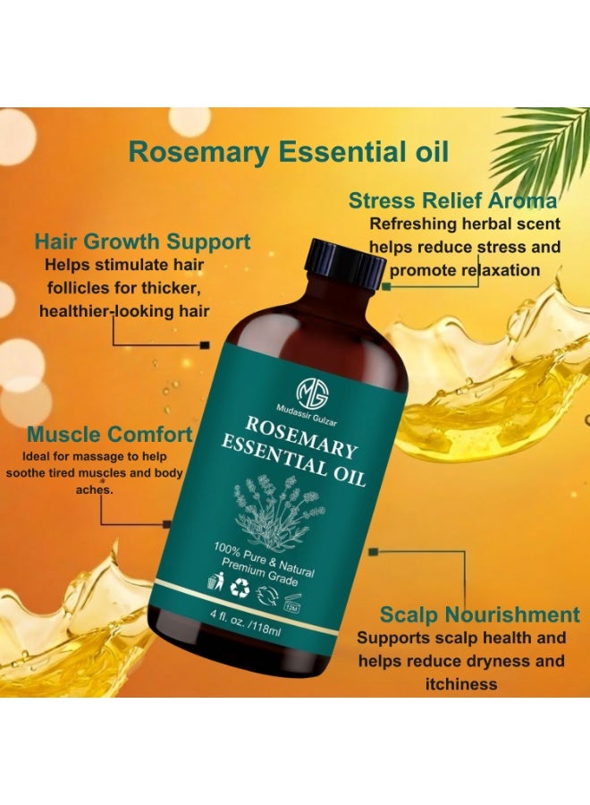 Mudassir Gulzar Rosemary Essential Oil 4 fl oz (118ml), 100% Pure & Natural Premium Grade Rosemary Oil for Hair Care, Aromatherapy, Diffuser & Scalp Massage, Rosemary Hair Oil - Image 2
