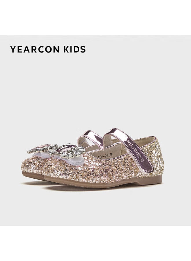 YEARCON Yierkang Girls' Leather Shoes, Autumn Elsa Princess Shoes, Children's Crystal Shoes, Big Kids' Performance Shoes, Soft-soled Shoes, Silver/pink, Size 32 - Image 1