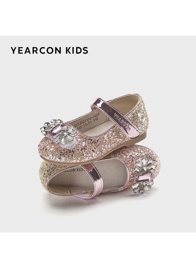 YEARCON Yierkang Girls' Leather Shoes, Autumn Elsa Princess Shoes, Children's Crystal Shoes, Big Kids' Performance Shoes, Soft-soled Shoes, Silver/pink, Size 32 - Image 2