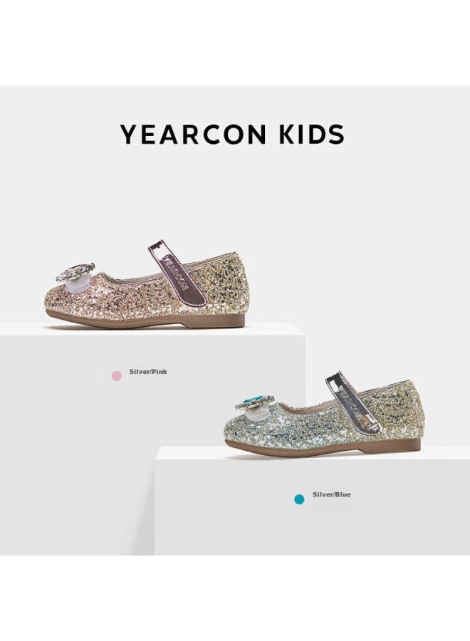 YEARCON Yierkang Girls' Leather Shoes, Autumn Elsa Princess Shoes, Children's Crystal Shoes, Big Kids' Performance Shoes, Soft-soled Shoes, Silver/pink, Size 32 - Image 3