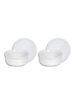 Corningware CorningWare French White 24-Ounce Round Dish with Plastic Cover, Pack of 2 Dishes 