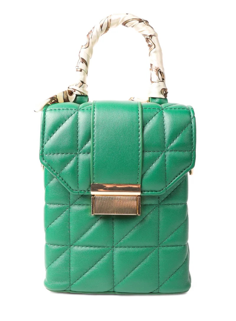 London Rag Green Quilted Faux Leather Bucket Handbag