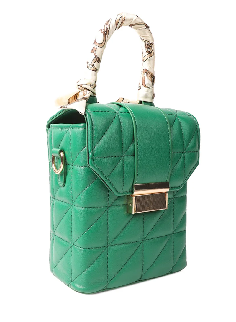London Rag Green Quilted Faux Leather Bucket Handbag