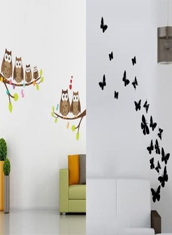 Merical Combo Set of 2 Wall Stickers |Owl Family|Flying Butterfly - Image 1