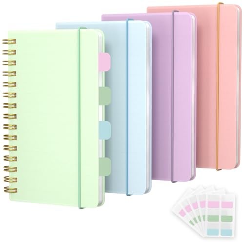DMSVK 4 Pack 5x7 Small Spiral Notebook, Hardcover Spiral Journal Notebook with Removable Dividers Tabs, Note Books for Note Taking, Work, School, Cute Notebooks with Strap 50 Sheet - Image 1