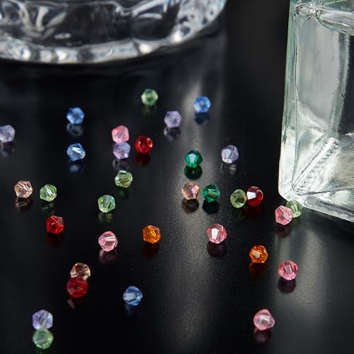 Laopottbeads 1200PCS 3mm Bicone Crystal Glass Beads for Jewelry Making, Sparkling Mini Beads for Suncatchers, DIY Bracelets & Craft Projects (Multicolored) - Image 2