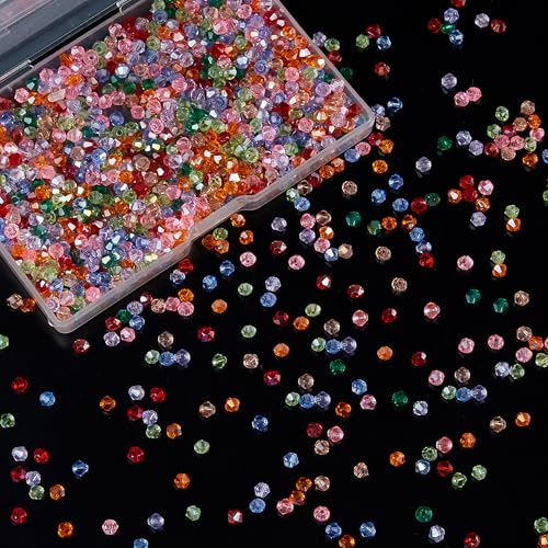 Laopottbeads 1200PCS 3mm Bicone Crystal Glass Beads for Jewelry Making, Sparkling Mini Beads for Suncatchers, DIY Bracelets & Craft Projects (Multicolored) - Image 1