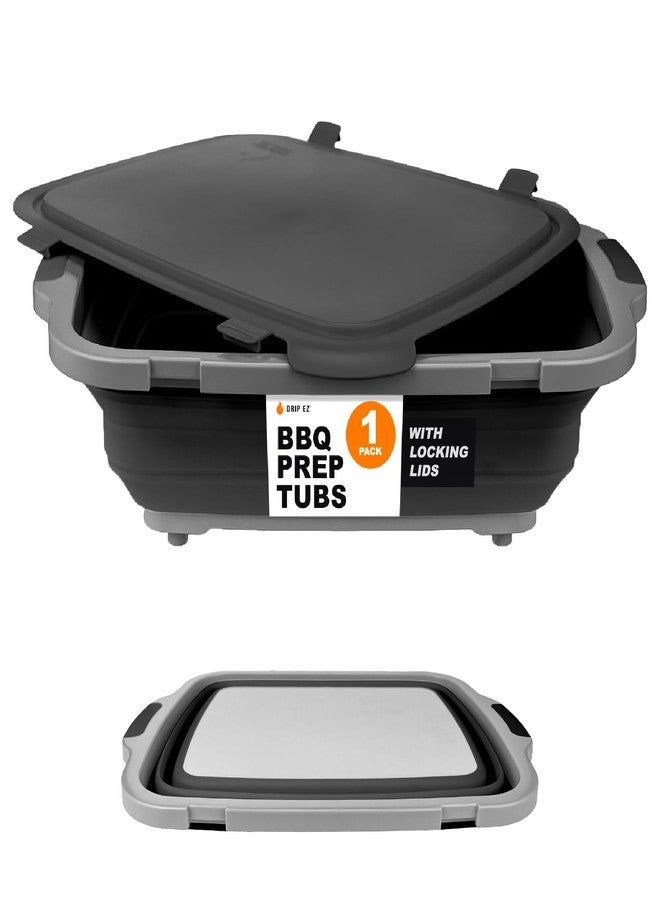 Drip EZ Collapsible BBQ Prep Tub - for Meal Prep Marinating Food Storage - Includes Cutting Board & Locking Lid - (1) XL - Black - Image 1