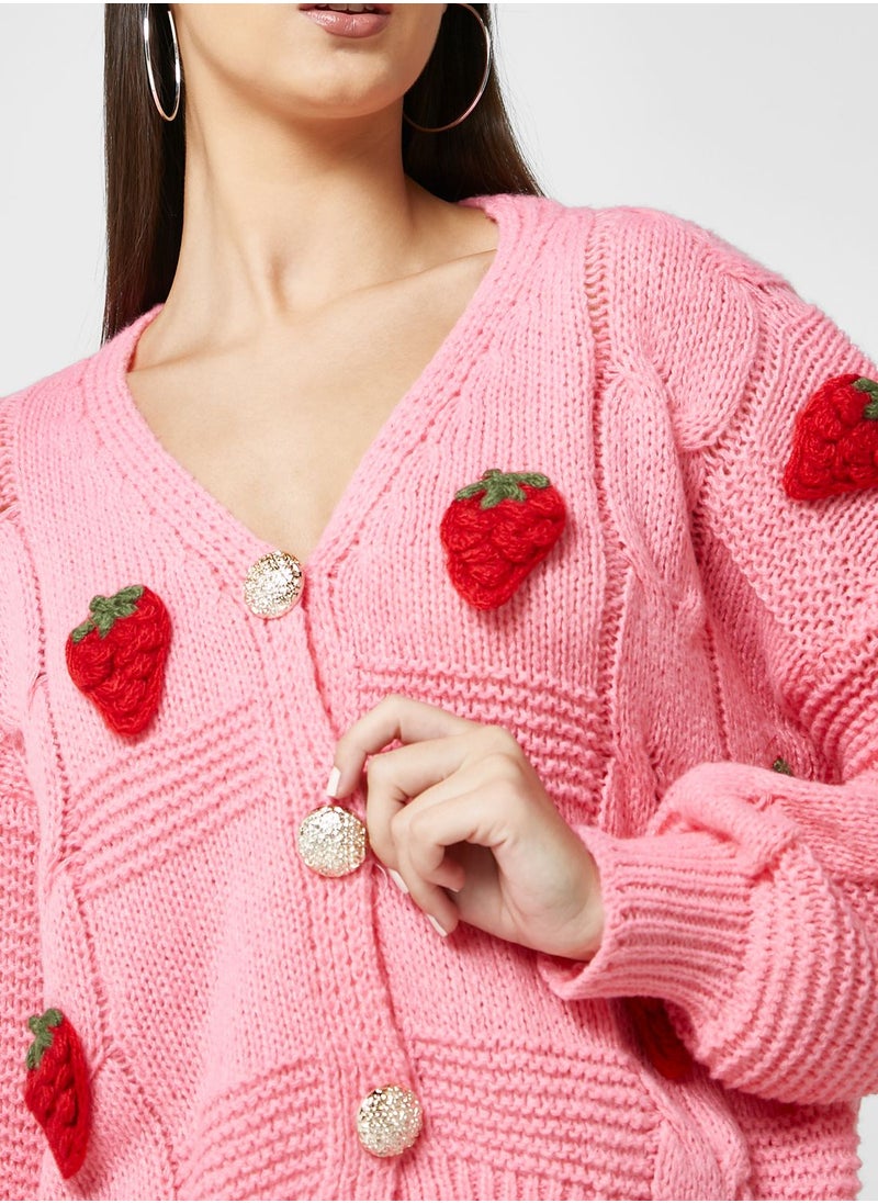 Ginger - Strawberry Print Intarsia Cardigan - Image 1