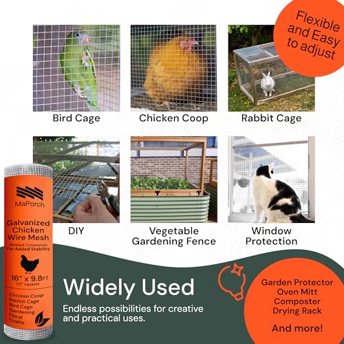 MaPorch Hardware Cloth Mesh - Galvanized Chicken Wire Mesh (15.7'' x 118.1', 1/2 Inch Square) for Chicken Coop, Rabbit and Poultry Fencing - Wire Fence - Metal Fencing - Image 4