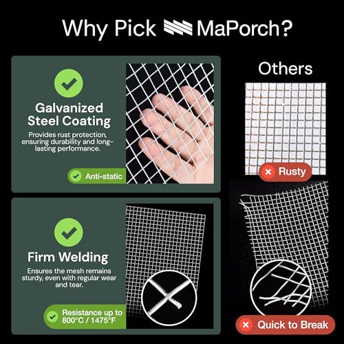 MaPorch Hardware Cloth Mesh - Galvanized Chicken Wire Mesh (15.7'' x 118.1', 1/2 Inch Square) for Chicken Coop, Rabbit and Poultry Fencing - Wire Fence - Metal Fencing - Image 5