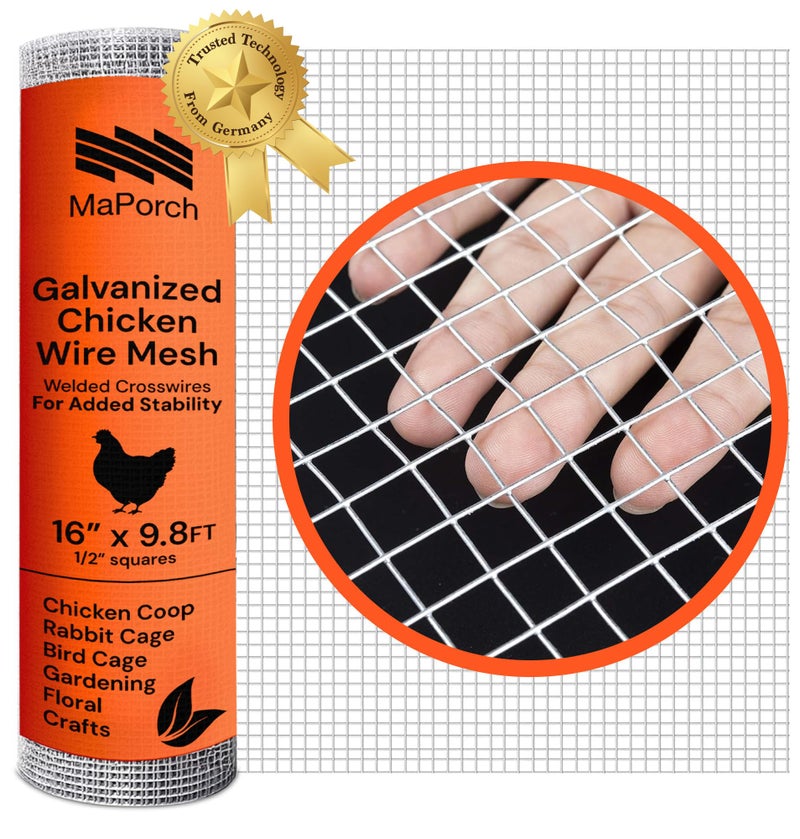 MaPorch Hardware Cloth Mesh - Galvanized Chicken Wire Mesh (15.7'' x 118.1', 1/2 Inch Square) for Chicken Coop, Rabbit and Poultry Fencing - Wire Fence - Metal Fencing - Image 1