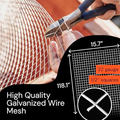 MaPorch Hardware Cloth Mesh - Galvanized Chicken Wire Mesh (15.7'' x 118.1', 1/2 Inch Square) for Chicken Coop, Rabbit and Poultry Fencing - Wire Fence - Metal Fencing - Image 2