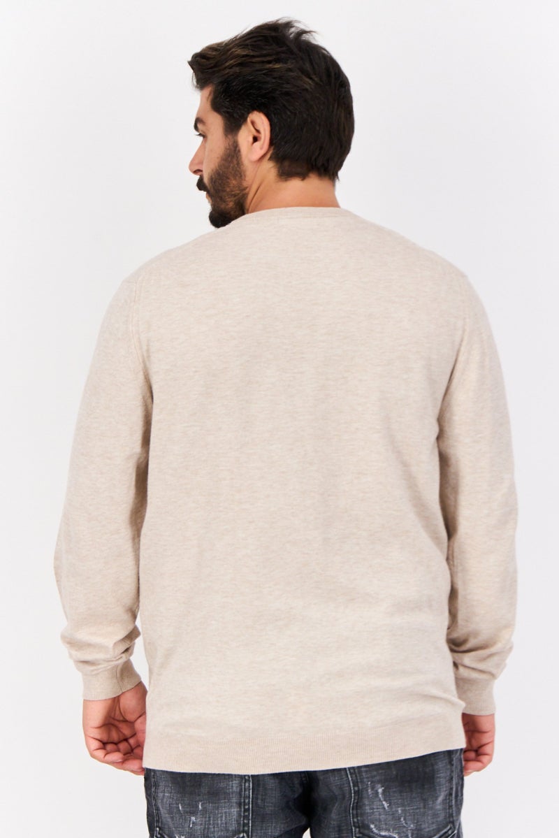 Sorbino Men Crew Neck Long Sleeve Plain Sweater, Beige - Image 3
