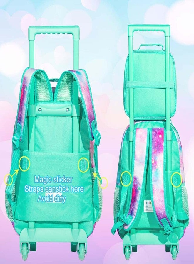 gxtvo Girls Rolling Backpack, Kids Wheels Bookbag - Roller Elementary Sequin School Bag - 3PCS Unicorn Mermaid Green, Green Mermaid Rolling Set, 3pc Mermaid Rolling Backpack Set - Image 3
