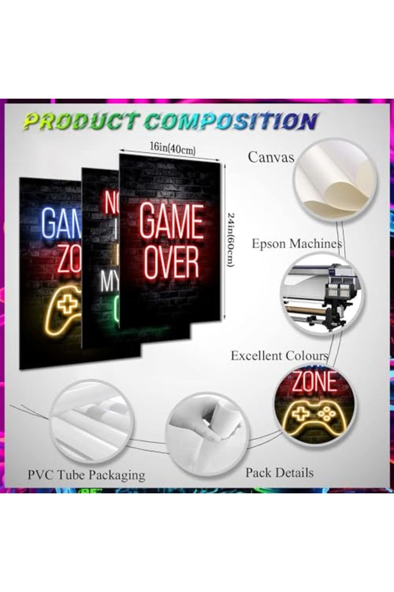 BGFCE Gaming Posters Canvas Wall Art Decor, Teen Game Room Decorations, Boys Room Decor, Gamer Wall Decor, Gamer Room Decor for Boys Wall 16"X24" - Unframed Set of 3 - Image 4
