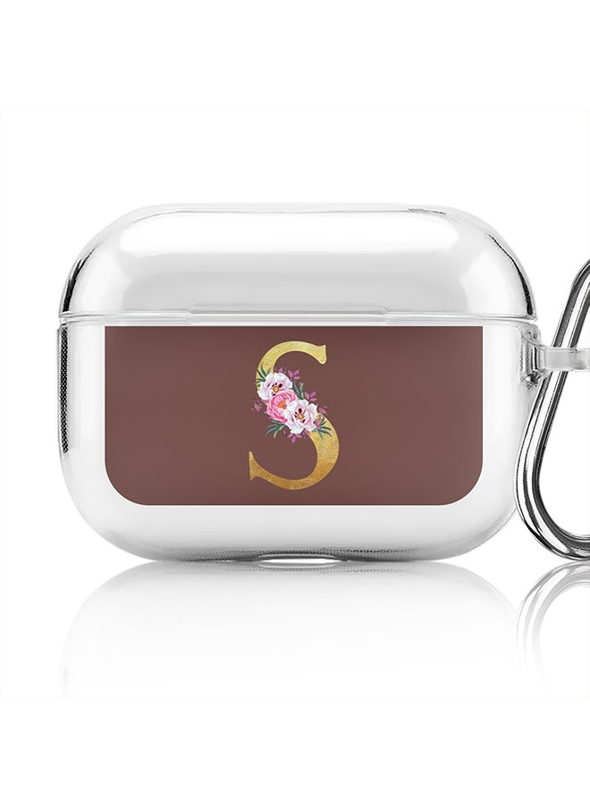 Stylizedd Classic Clear printed Case for Apple AirPods Pro 2nd Generation Thin Transparent Cover - Custom Monogram Initial Letter Floral Pattern Alphabet - S (Brown )  - Image 1