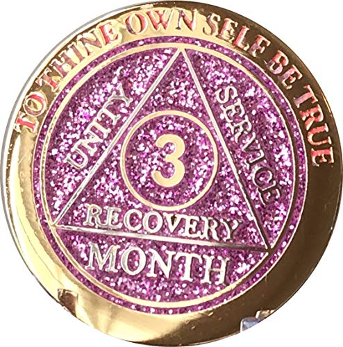 RecoveryChip 3 Month AA Medallion Reflex Pink Glitter Gold and Silver Plated Chip 90 Days - Image 1